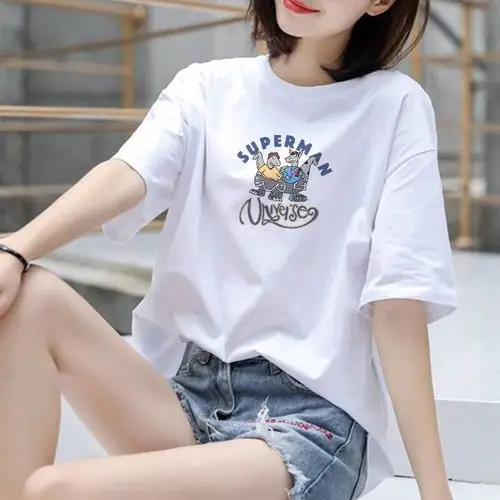 2021夏季韩版新款时尚上衣学生百搭短袖t恤女t潮大码女装一件代发