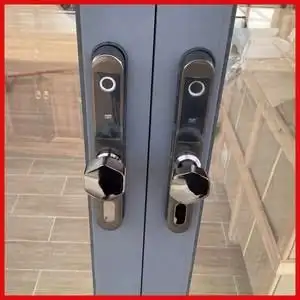 断桥铝指纹锁铝合金商铺门锁窄边有框玻璃门锁平移推拉门双开门肯