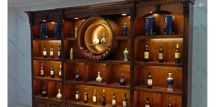定制实木烟酒柜酒窖酒行商用陈列柜酒庄白酒中式红酒专卖店展示柜用的
