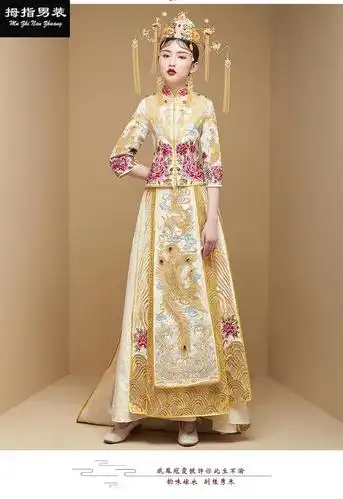 金色褂皇秀禾服金色秀禾服新娘2021新款中式秀禾结婚礼服拖尾敬酒服