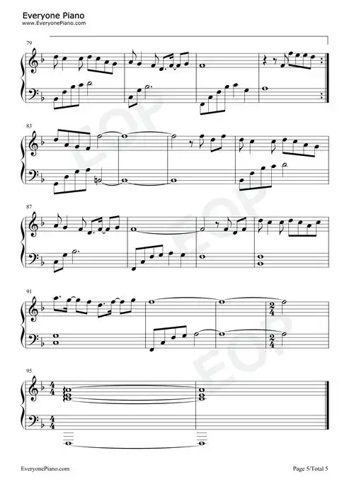 富士山下简单好听版五线谱预览5