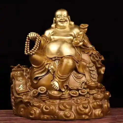 铜弥勒佛像黄铜鎏金大肚笑佛坐莲花如意佛元宝佛大号家用供养摆件