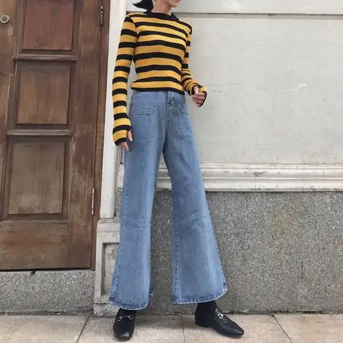 895#复古洗水简约时尚休闲百搭牛仔喇叭裤 实拍_货牛牛网