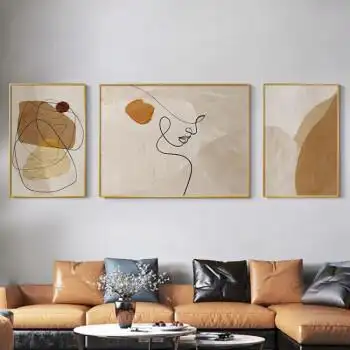 轻奢风客厅装饰画现代简约沙发背景墙画挂画小清新抽象三联画壁画 f款