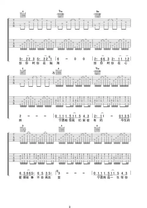 传奇吉他谱 李健 男声版