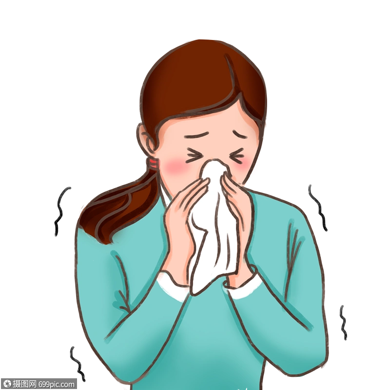 流鼻涕的女士手绘卡通感冒感冒图片