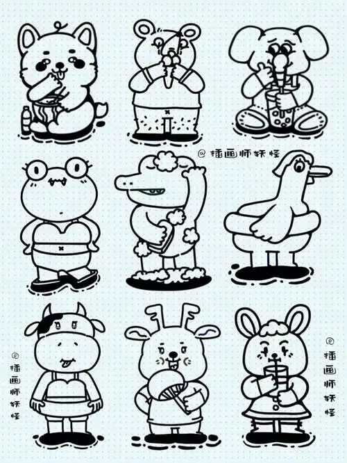 doodle简笔画动物拟人原创插画附过程