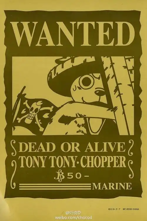 乔巴躲反的通缉令(来自微薄@巧克d)