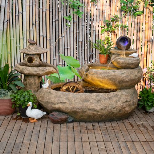 家庭养鱼池假山喷泉室外鱼缸阳台小鱼山水池庭院循环水落四合院