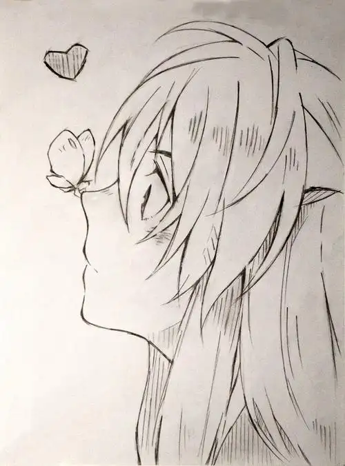 蝴蝶动漫女孩线稿简约清新侧脸