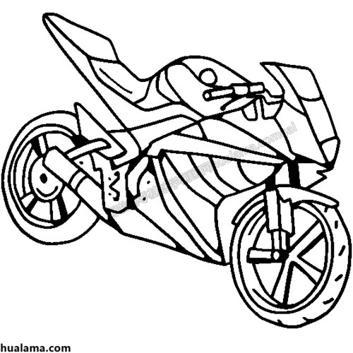 雅马哈跑车摩托车简笔画黑白线描