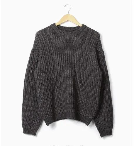 韩国纯色百搭简约针织衫套头圆领休闲加厚粗毛线毛衣