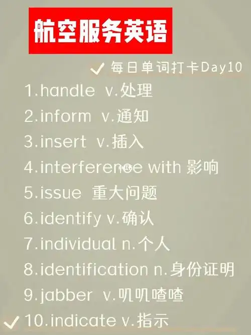 空乘英语每日打卡10个单词73