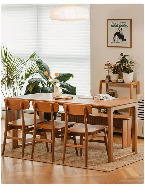 留白长桌北欧全实木大板桌樱桃木工作台家用长方形实木餐桌椅