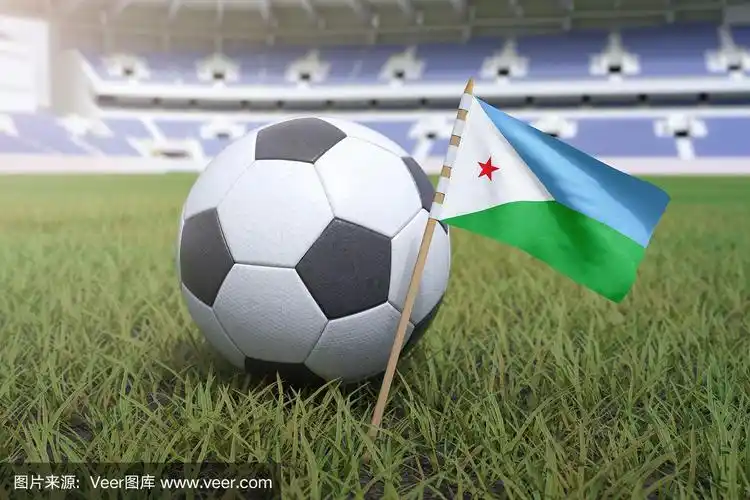 在吉布提足球场的旗帜上放有足球的草地上