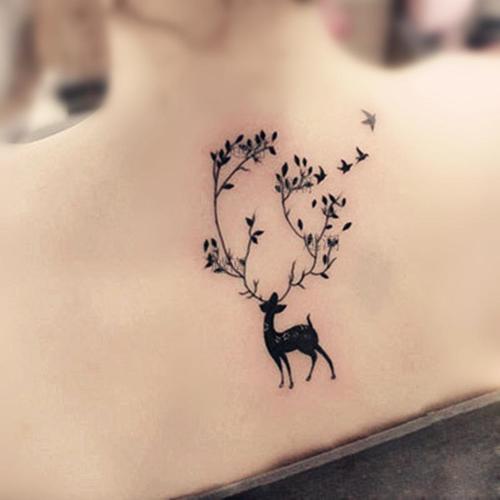 麋鹿 梅花鹿防水纹身贴女持久颈部小腿可爱校园风黑白小清新贴纸