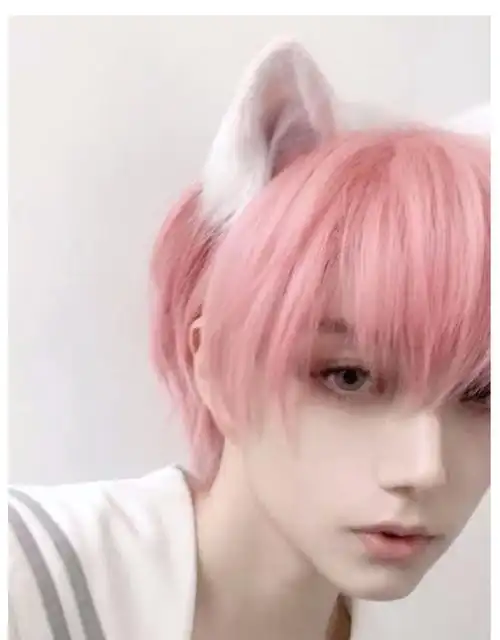 粉色假发男短发日系网红同款韩版帅气蓬松自然男士发型dk全头套式