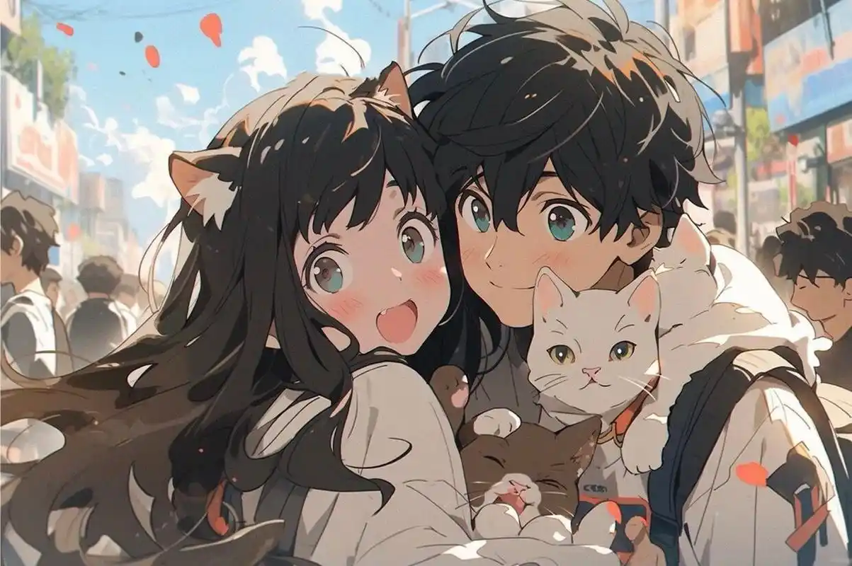 超可爱动漫情侣背景图