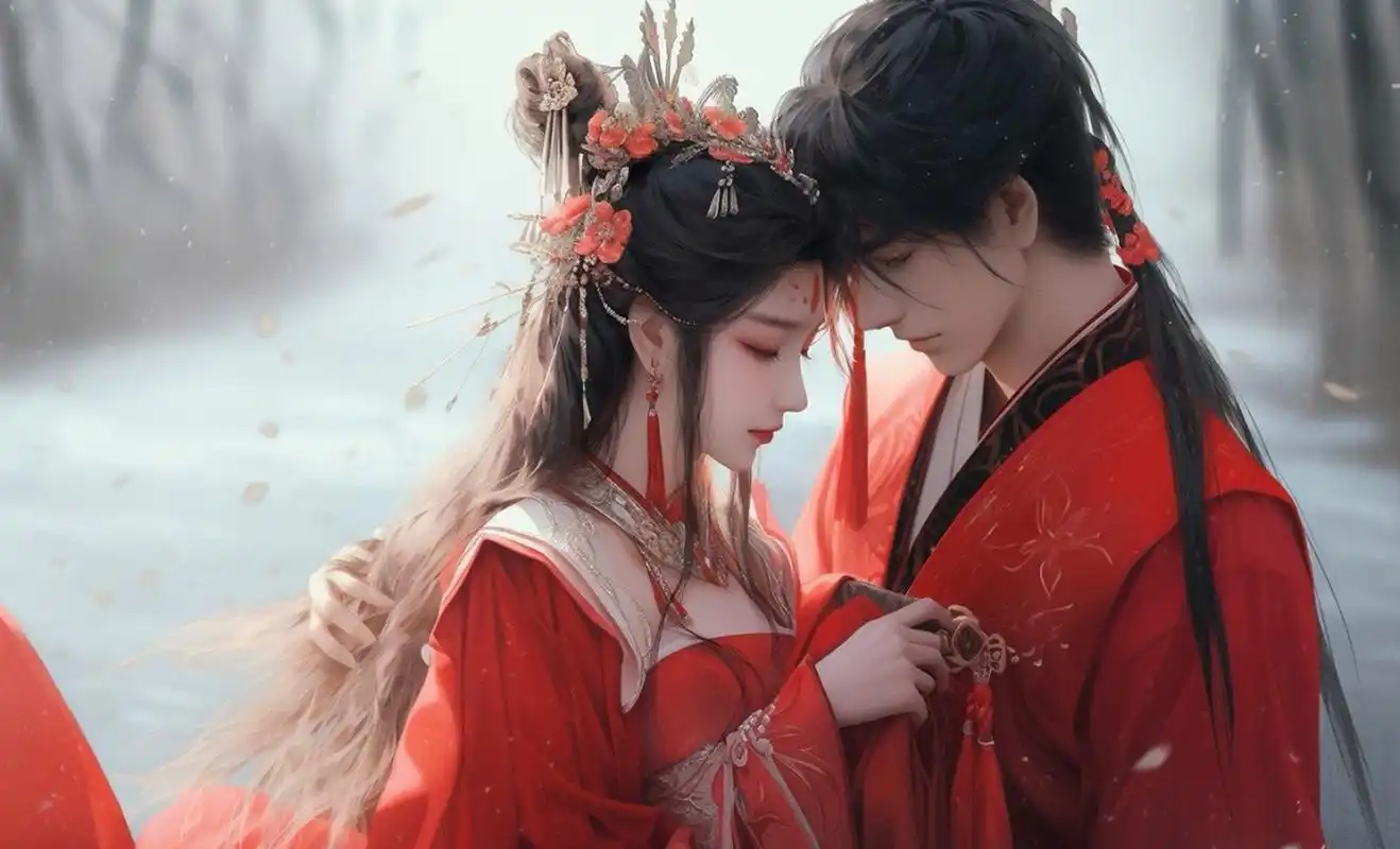 古风红衣情侣,新娘新郎
