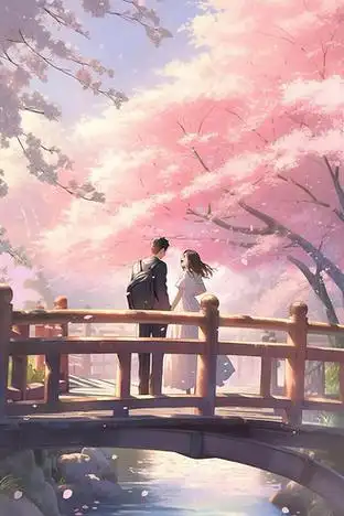 插画情人节情侣樱花手绘插画海报企业vip免费下载插画情侣樱花树下