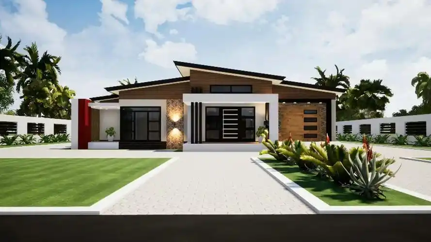 小户型别墅设计效果图|2间卧室现代屋顶|15.6米x15.