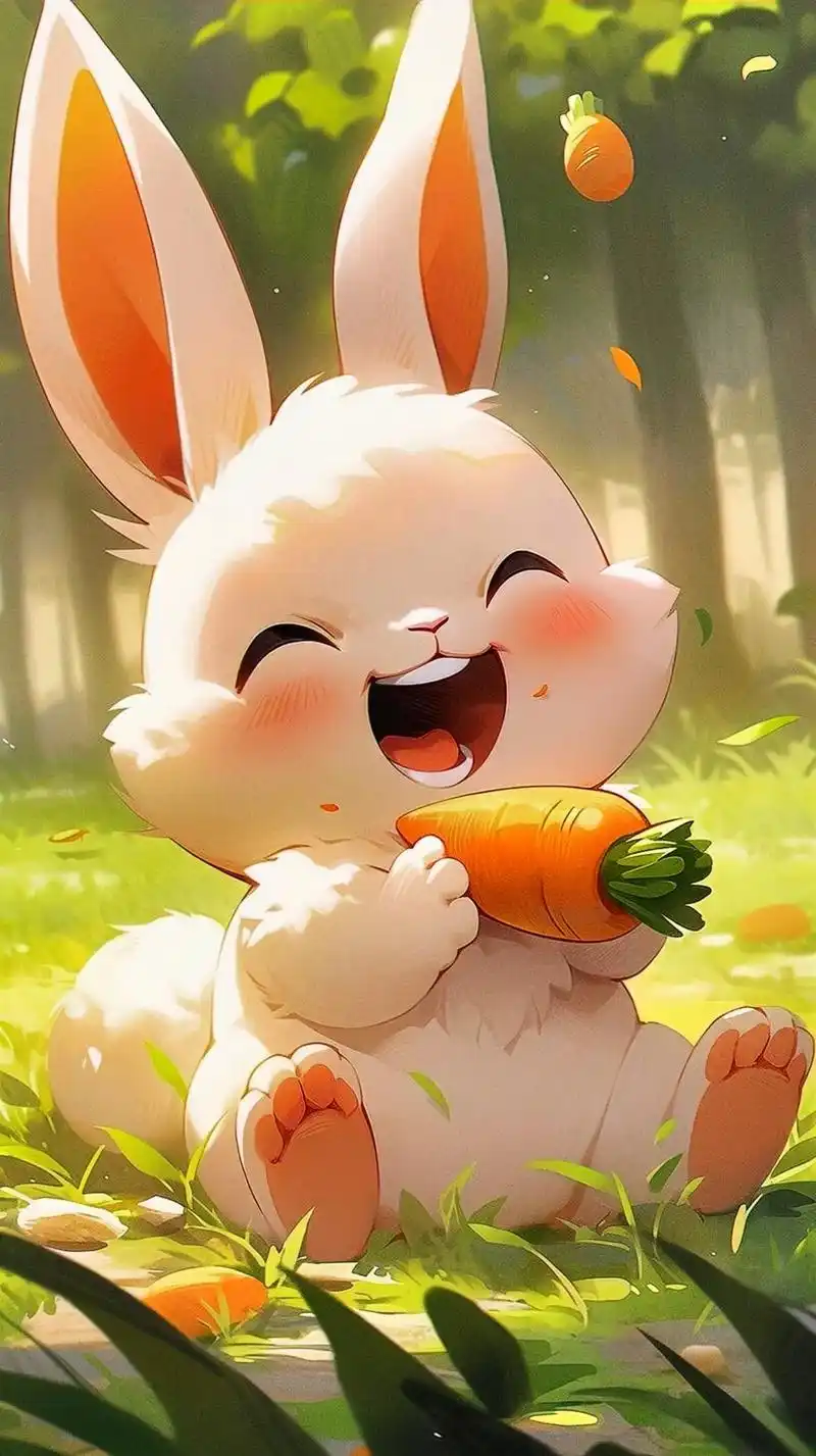 可爱的小兔子与它的胡萝卜#治愈系 #插画 #兔子 #卡通 # - 抖音