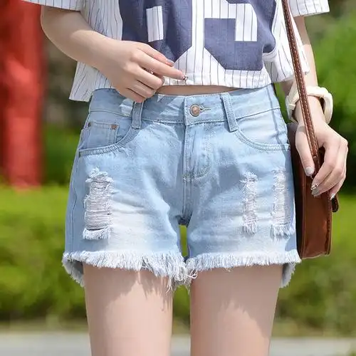夏季女装新款韩版破洞牛仔短裤女士毛边裤宽松显瘦薄款直筒热裤潮