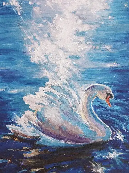 油画棒天鹅湖附过程图