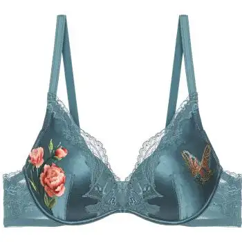 laclover兰卡文21新品蝶恋花系列女士性感奢美刺绣花卉缎面模杯文胸lc