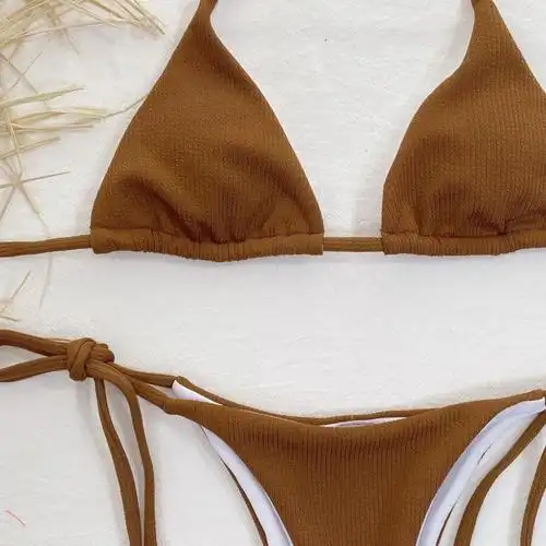 色欧美沙滩系带比基尼性感三点式年夏季分体泳衣bikinirpgv 天蓝色 s