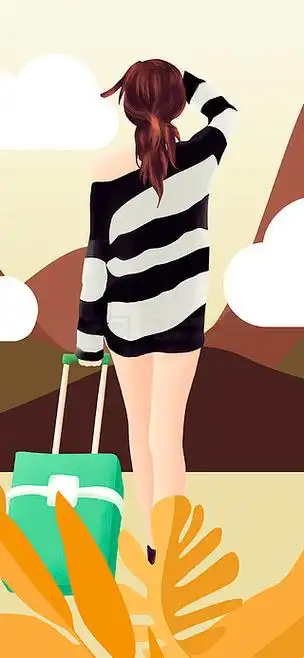 行李箱的女孩黑白手绘家人出游夜下星野静谧安详的背影口腔类四宫格小