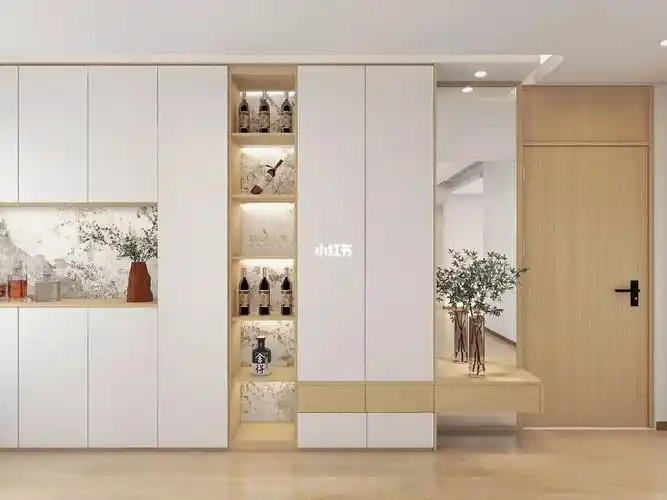 简约美观实用的鞋柜兼酒柜进门换鞋凳 全身镜,实用又美观#鞋柜 #酒柜