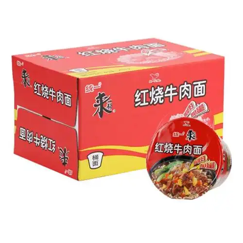 统一来一桶红烧牛肉面方便面速食面泡面105g*12桶/整箱