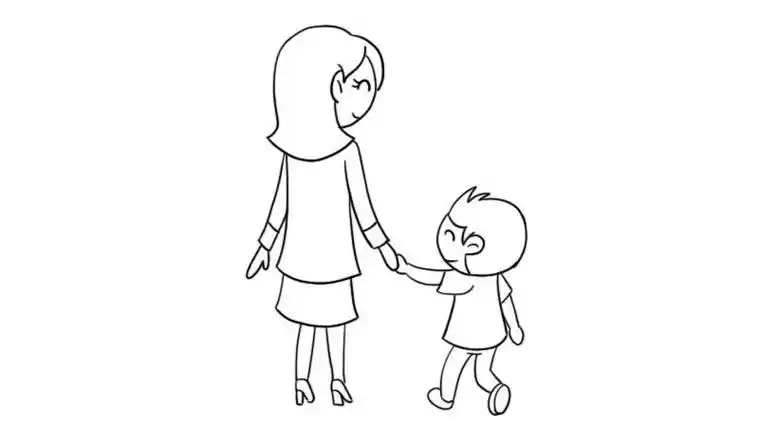 牵着爸爸妈妈的手简笔画