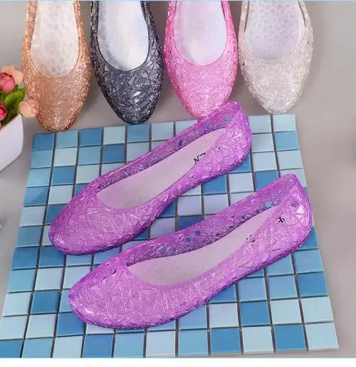 新款水晶鞋凉鞋沙滩鞋透气平底鞋塑料洞洞鞋女士夏季妈妈鞋包头鞋咖色