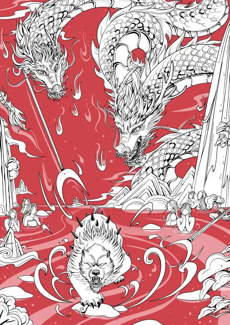 中国传说系列插画——双龙戏珠(一) 自古以来,民间流传着许多关于龙的