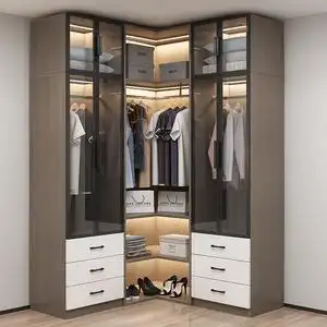 组合大衣橱轻奢对开门l型u型全屋定制步入式衣帽间转角玻璃门衣柜