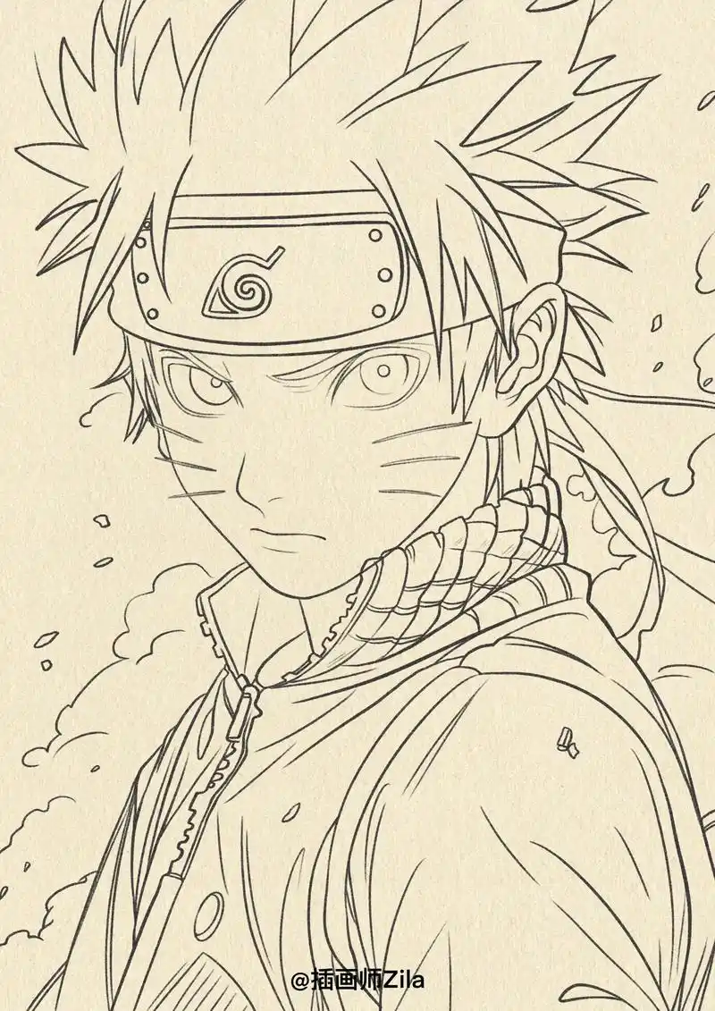 鸣人手绘线稿 - 抖音