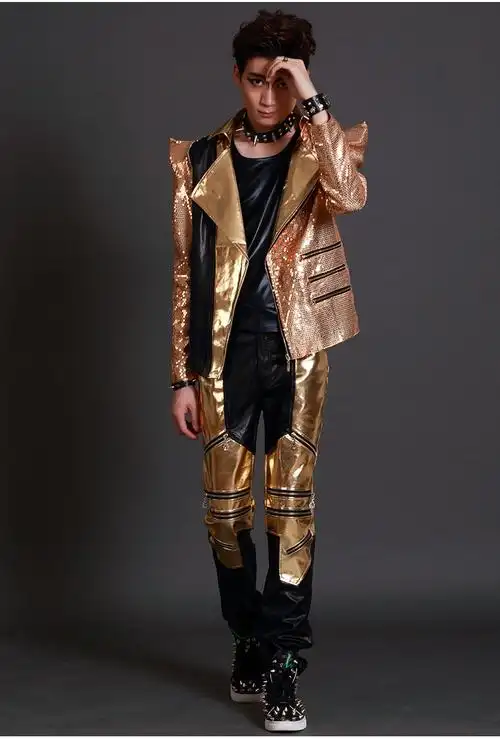 【轻奢系列】花花公子 新品男装男歌手个性朋克舞台ds皮裤子摇滚dj