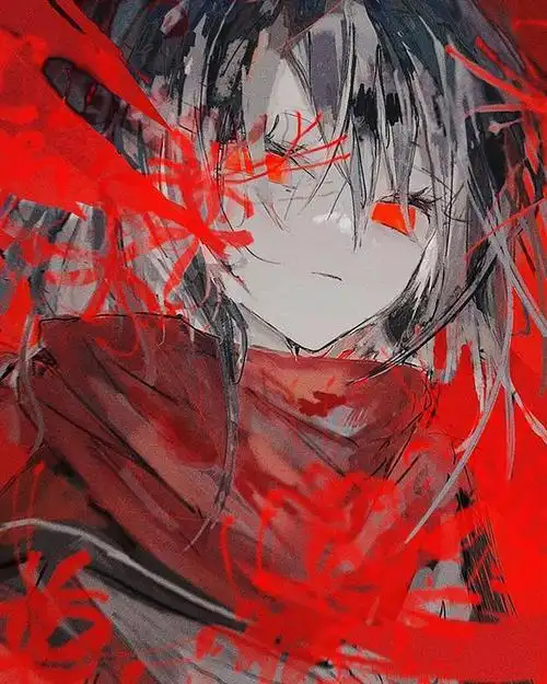 充满压抑感的二次元人物插画,人物带了阴郁病娇的魅惑特质