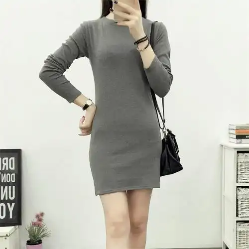 夏装韩版棉纯色修身显瘦中长款女短袖t恤包臀紧身上衣打底衫潮