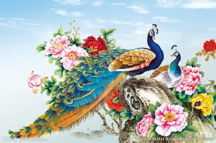 孔雀花开富贵牡丹花图片