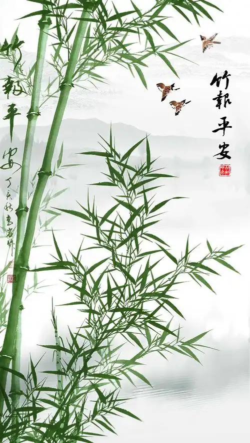 xt92108中式翠竹子燕子竹报平安寓意玄关
