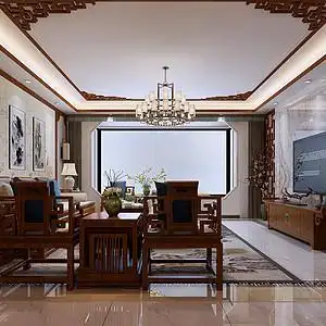 半山半海-新中式风格-客厅装修效果图