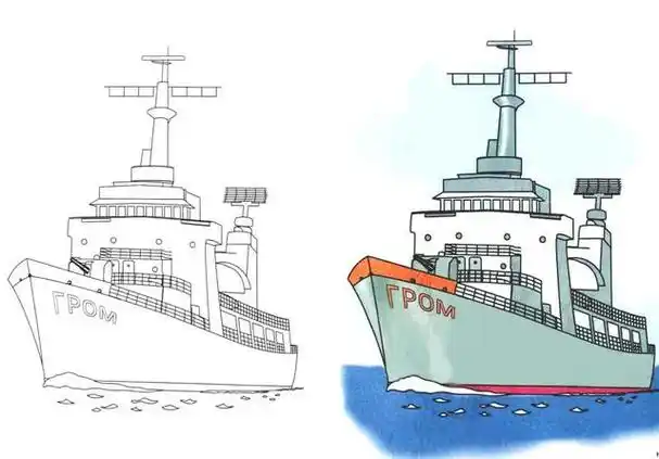 俄罗斯现代船舶的铅笔画(53张照片)