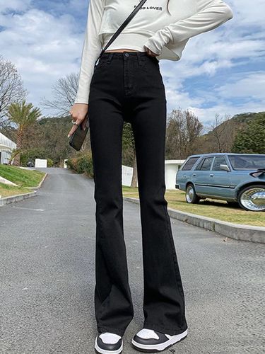 黑色微喇牛仔裤女弹力夏2023春秋新款高腰喇叭裤显瘦拖地裤马蹄裤