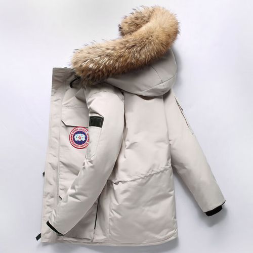 大鹅羽绒服男工装情侣外套2022冬季新款中长款韩版宽松加厚白鸭绒同款