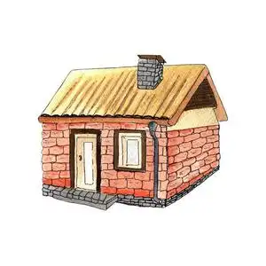 水彩小的砖红色的村民房屋向一白色的b一ckground.照片