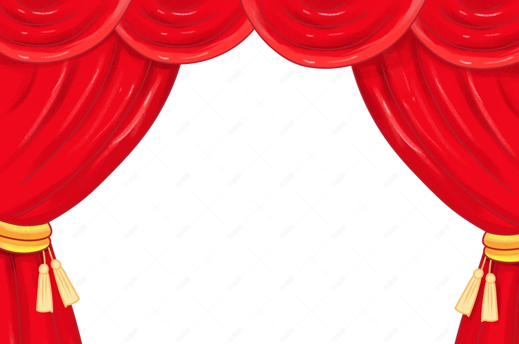 手绘卡通红色舞台幕布