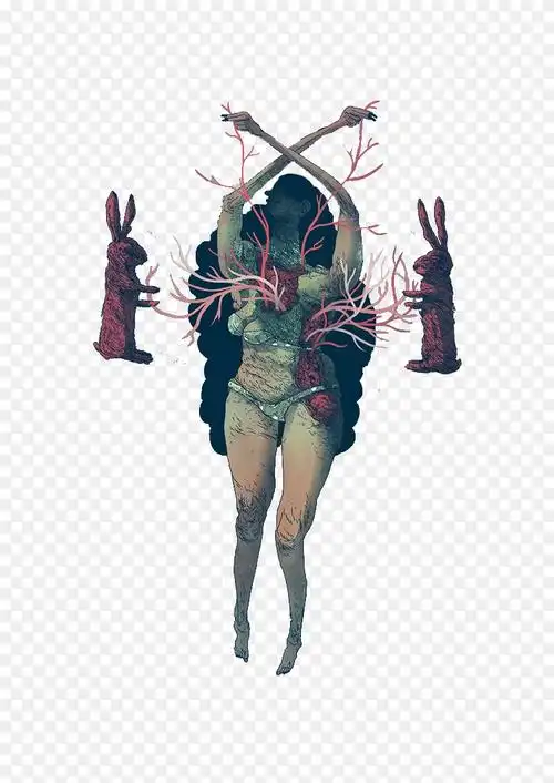 绘画插图-卡通怪物女人